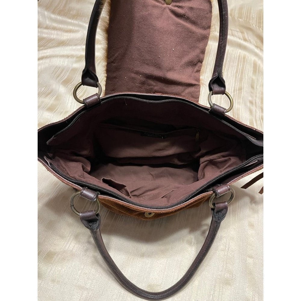 Nicole Lee Suede Purse Metal And Fur Accents Zipper Magnetic Closure Large Bag - Picture 5 of 10